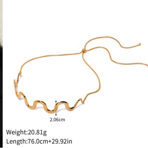 18K Gold Plated Wavy Choker Necklace*Wave Chain*Minimalist Choker adjustable - Picture 2 of 6